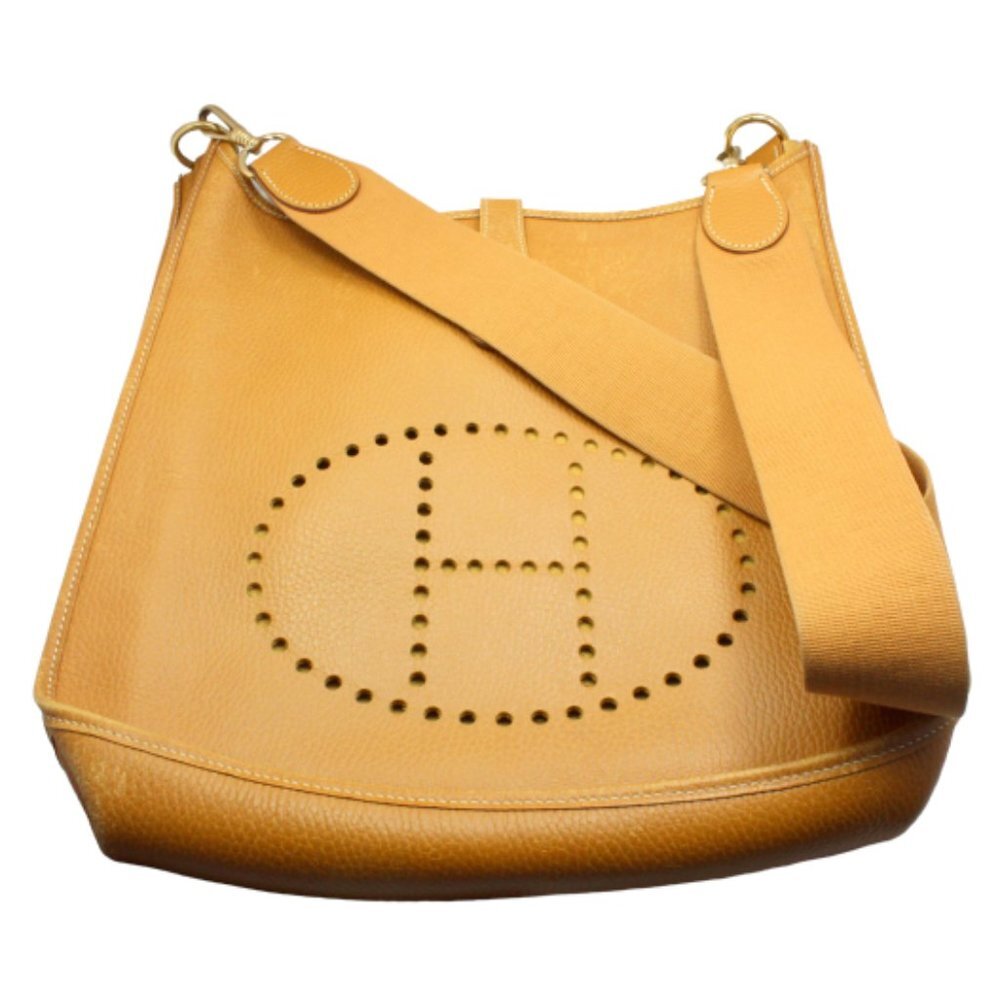 Authentic! Hermes Evelyne Natural Tan Clemence Leather GM Handbag Purse​